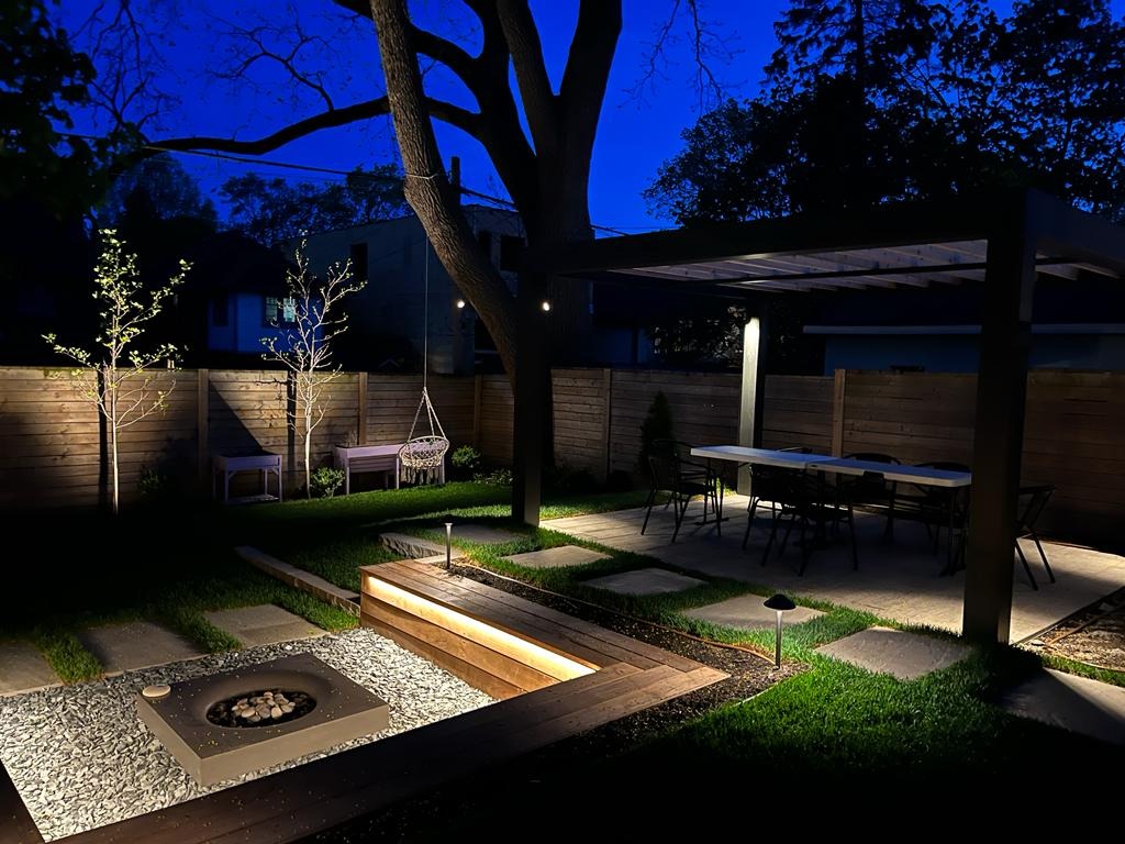 Modern backyard landscape design with planting