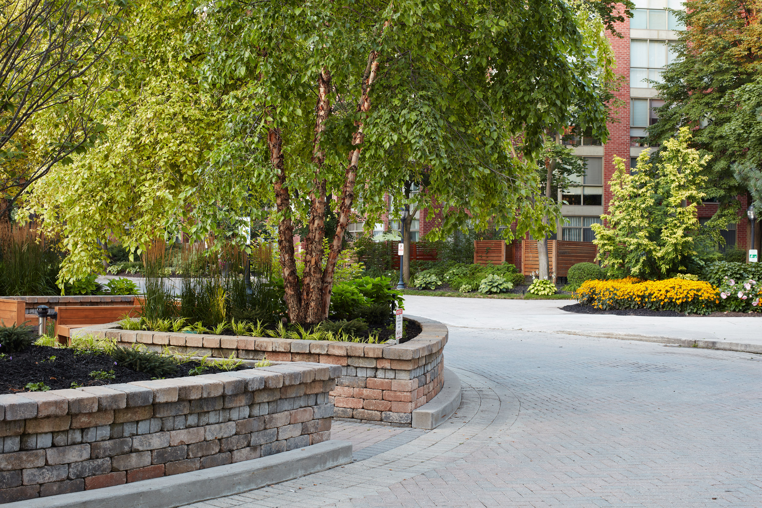 Stone Retaining wall planters shown from a different angle