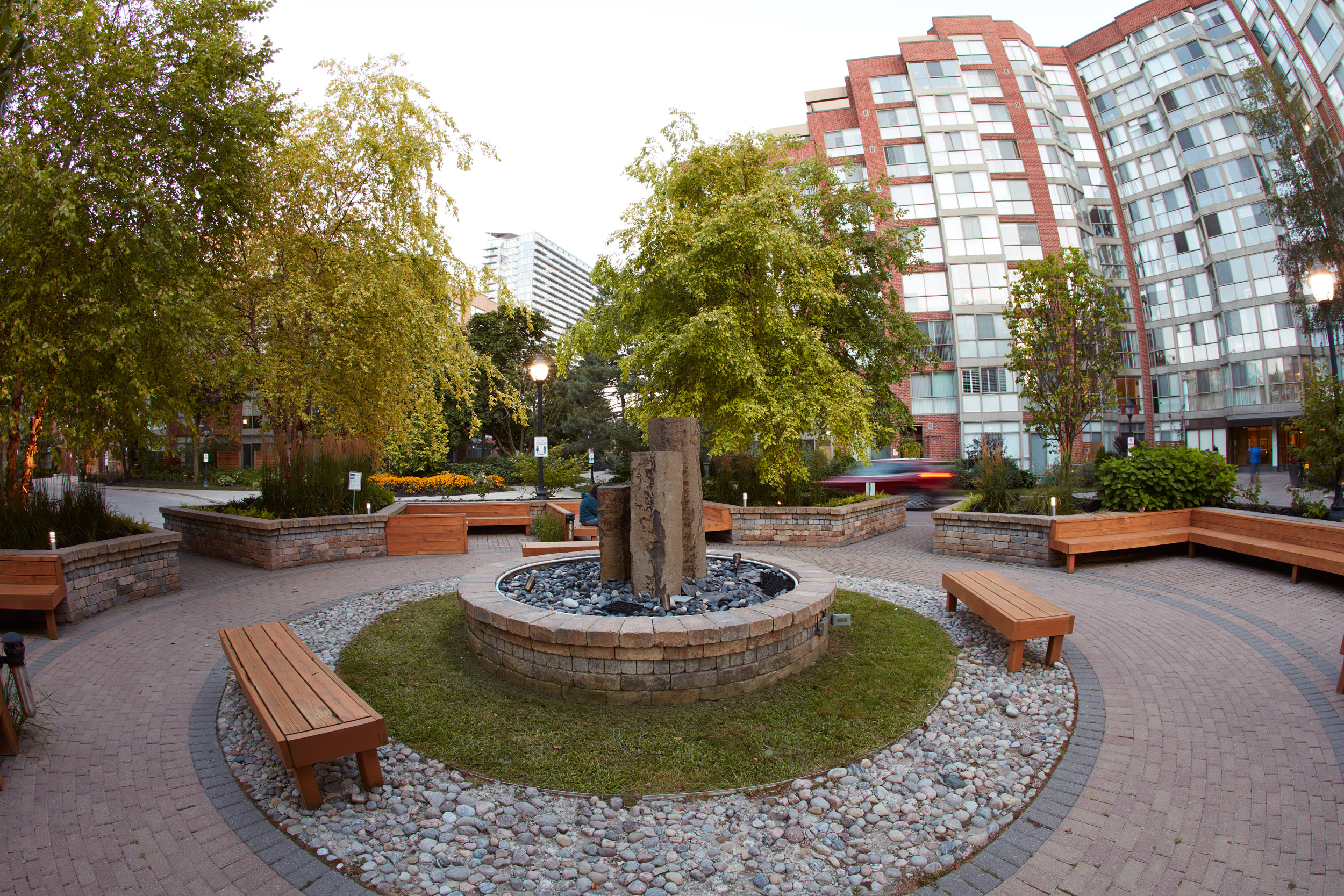 Wide Angle shot of outdoor seating area and social spot