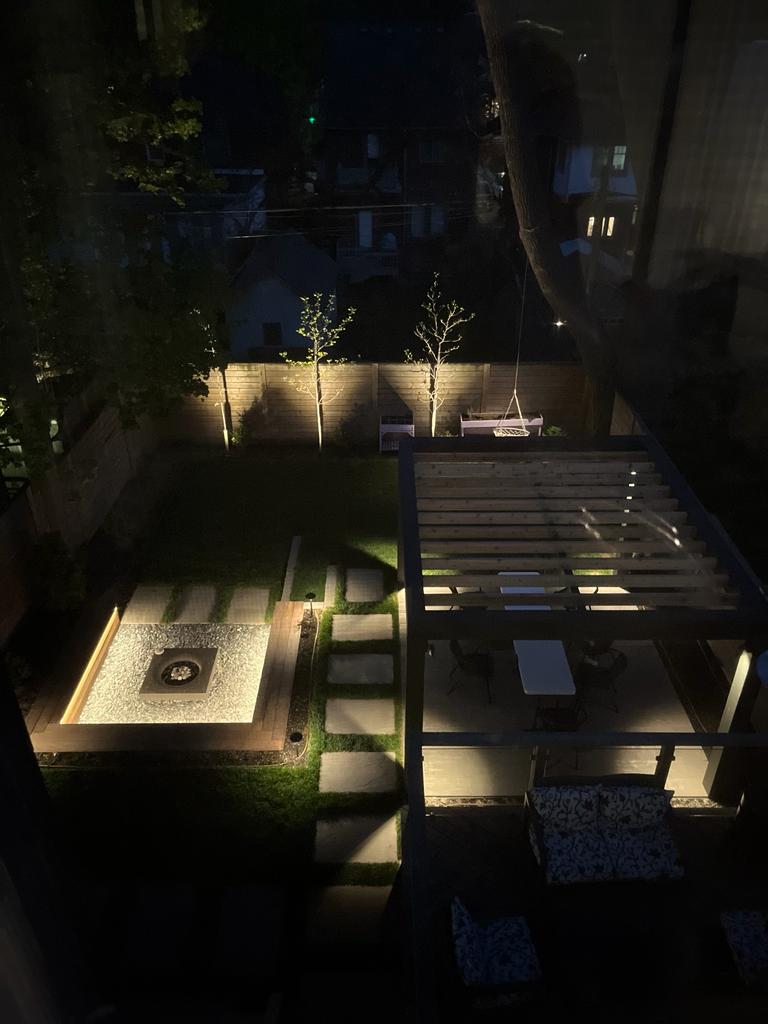 Elevated Birds eye night photo emphasizing lighting