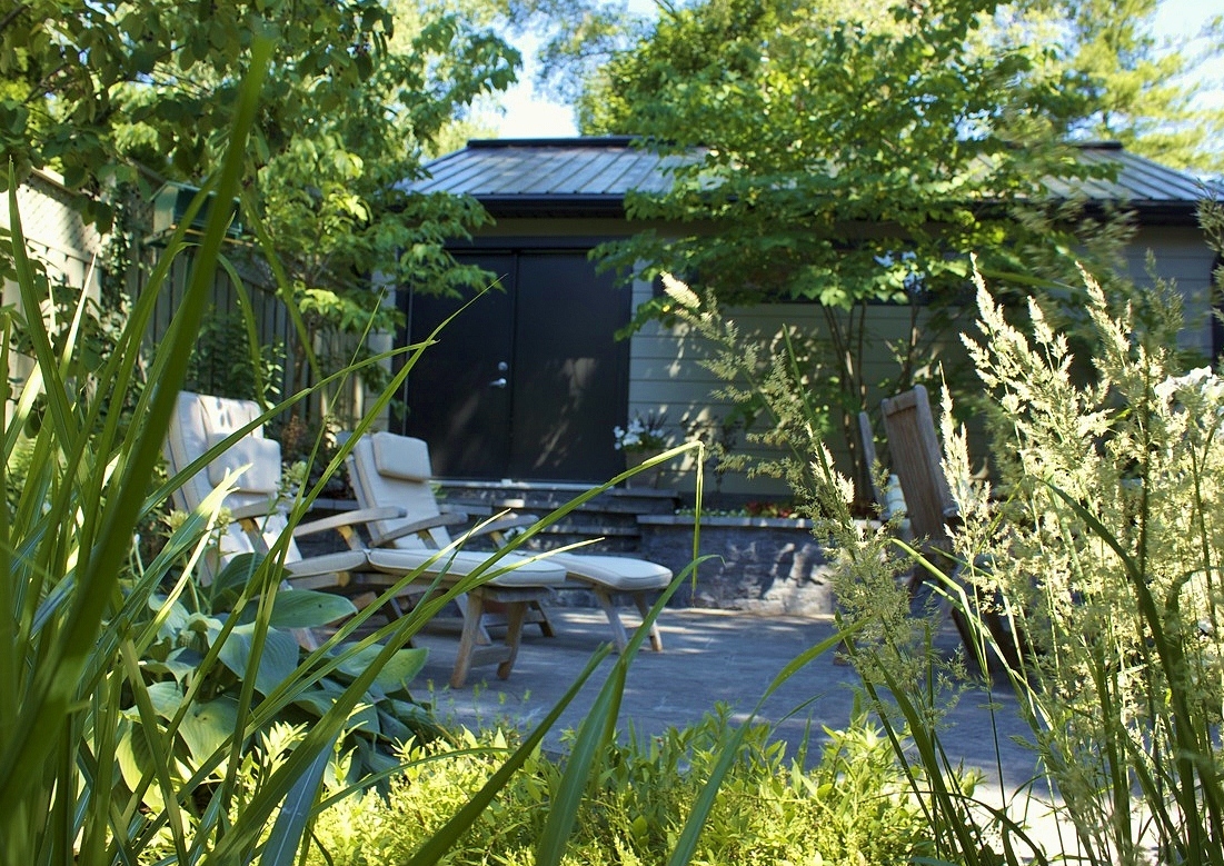 Through the garden view of the backyard greenspaces