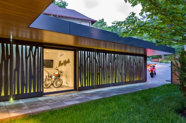 Stone alongside the motorcycle garage