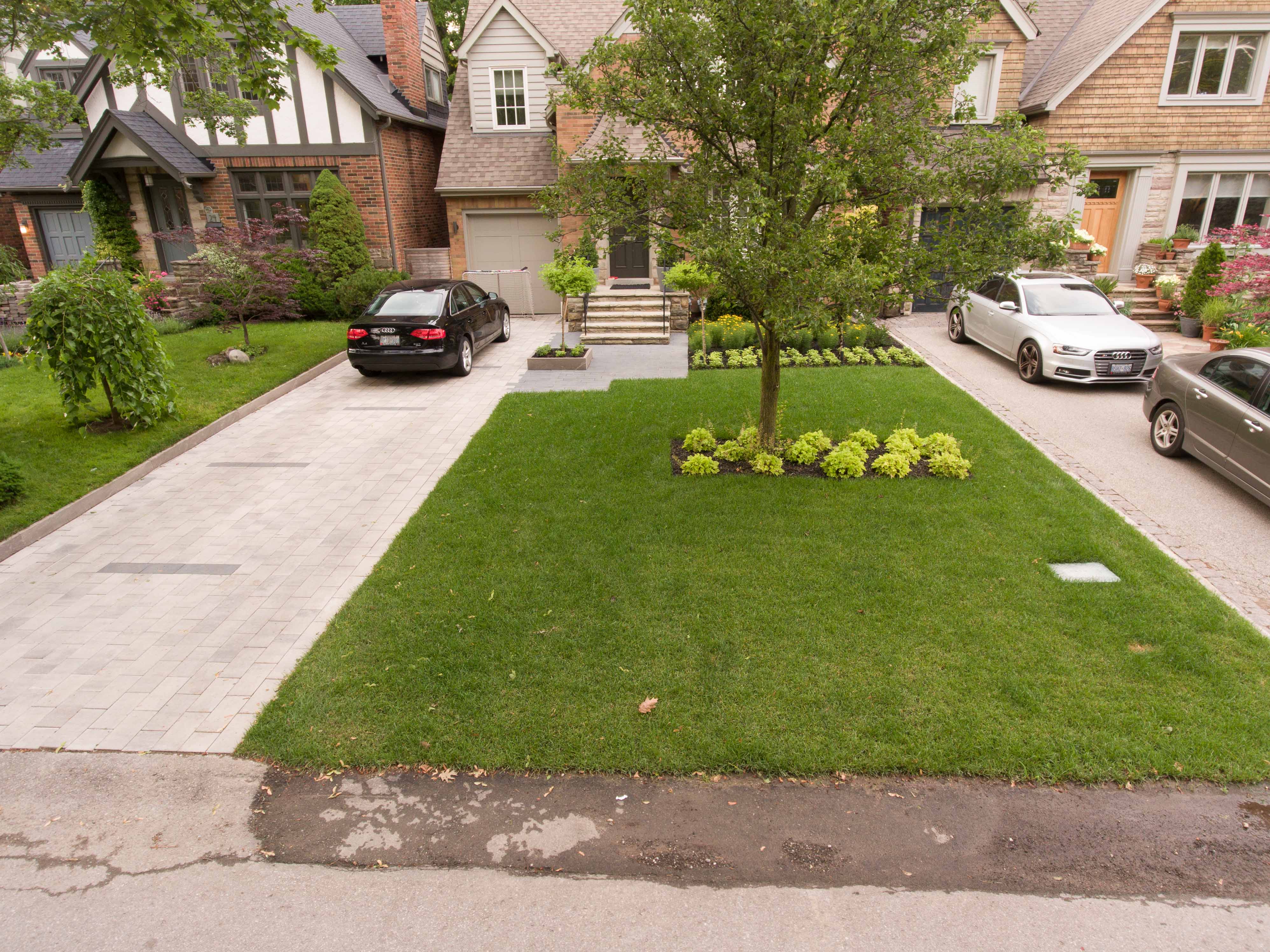Lawn With garden Bed in front of tree 