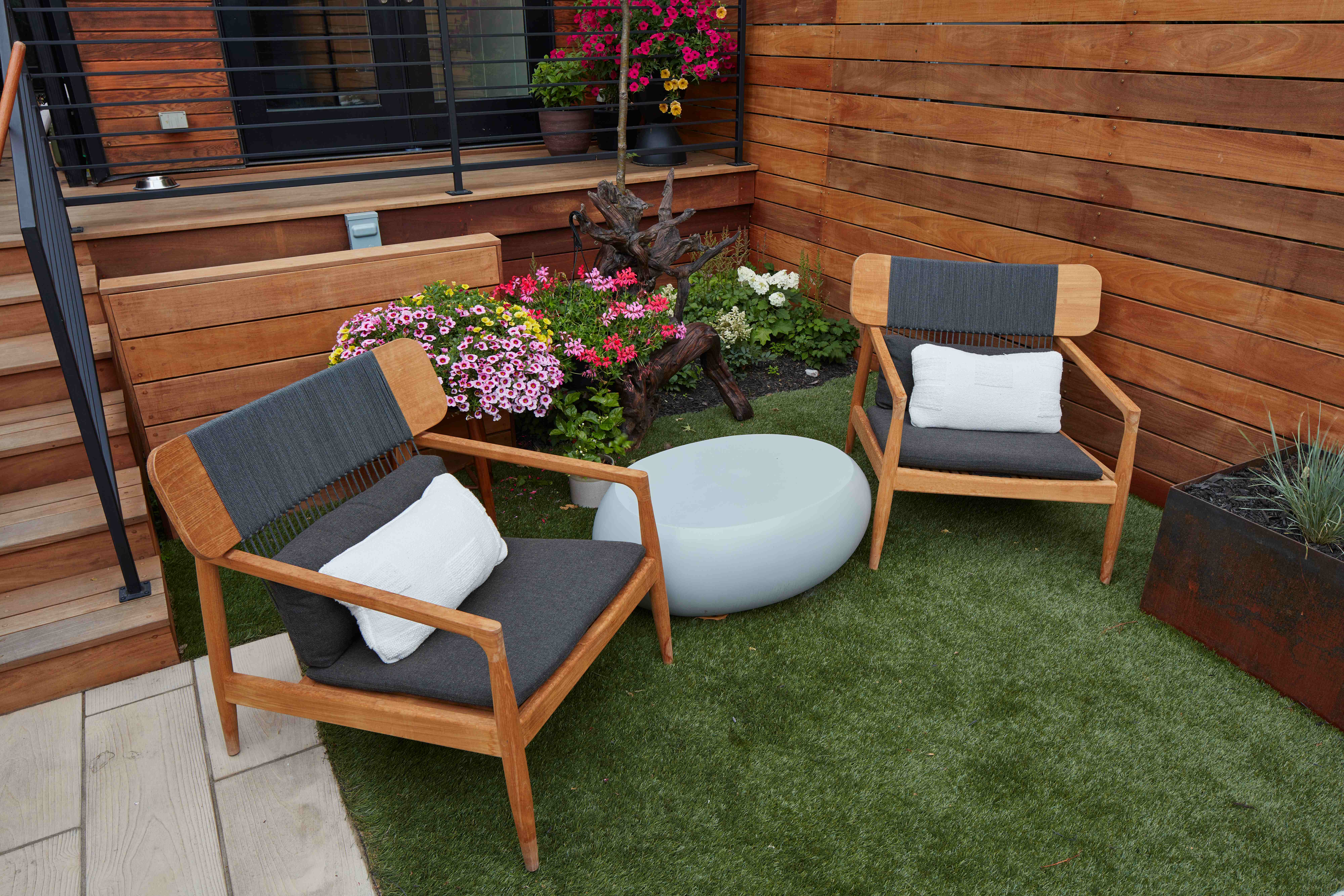 Two chairs on artifical turf 