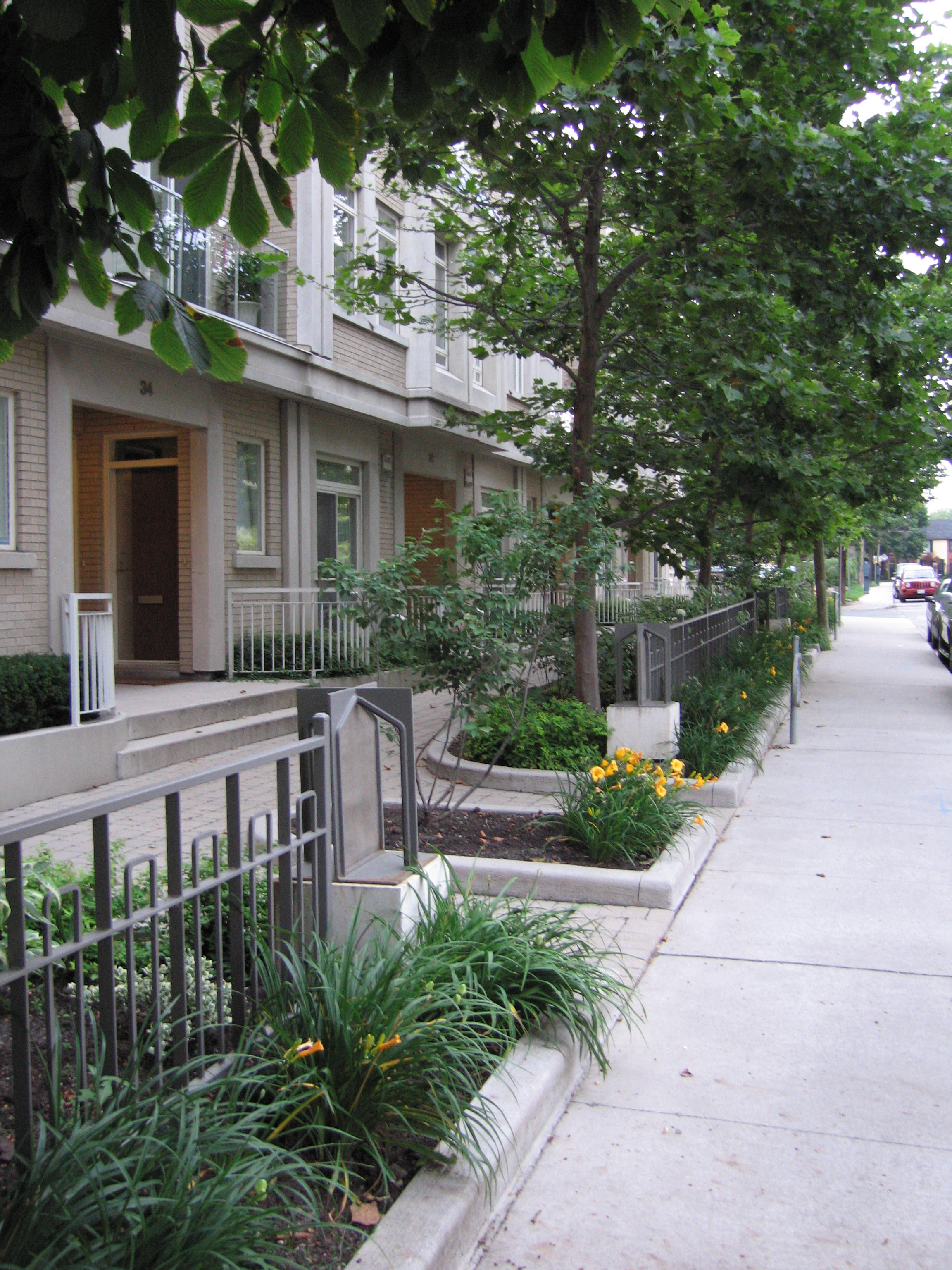 Gardens built around existing fences with small concrete walls containing everything