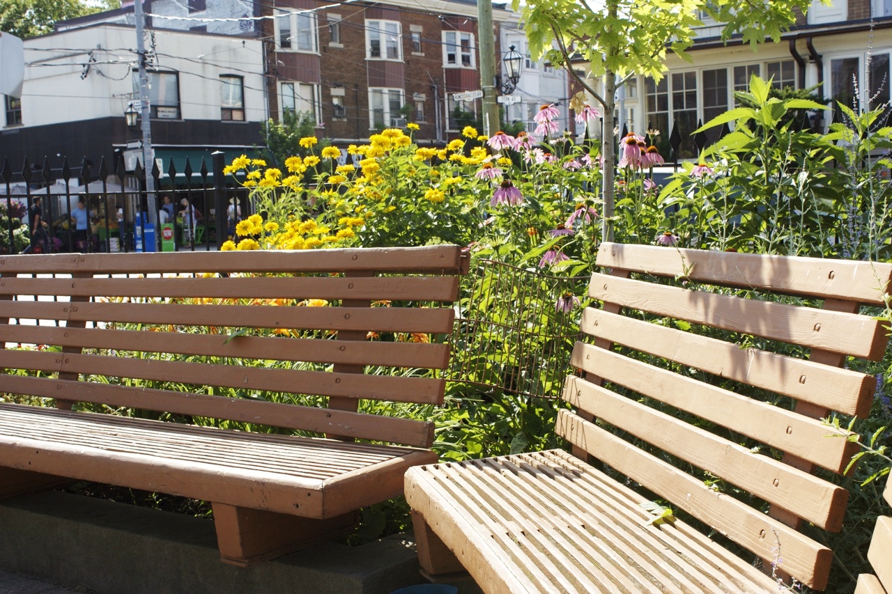 Benches in the garden at this commercial property